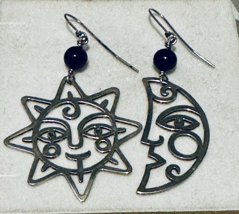 Retired RARE James Avery Sterling Celestial Sun & Moon Earrings Black Onyx 2.75”